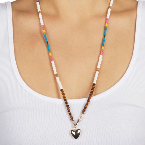 REBECCA MINKOFF Gold Plated Beaded Heart Necklace - Picture 1 of 2